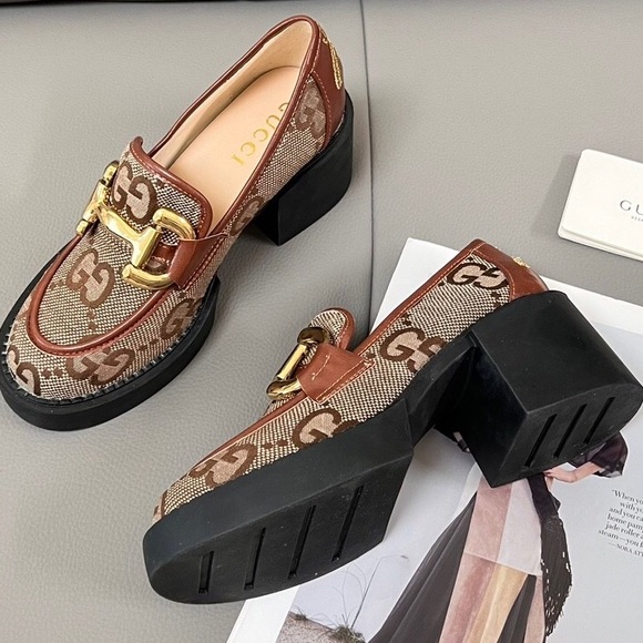 Women's Gucci Brown GG Canvas Horsebit Block Heel Loafers - Picture 3 of 4